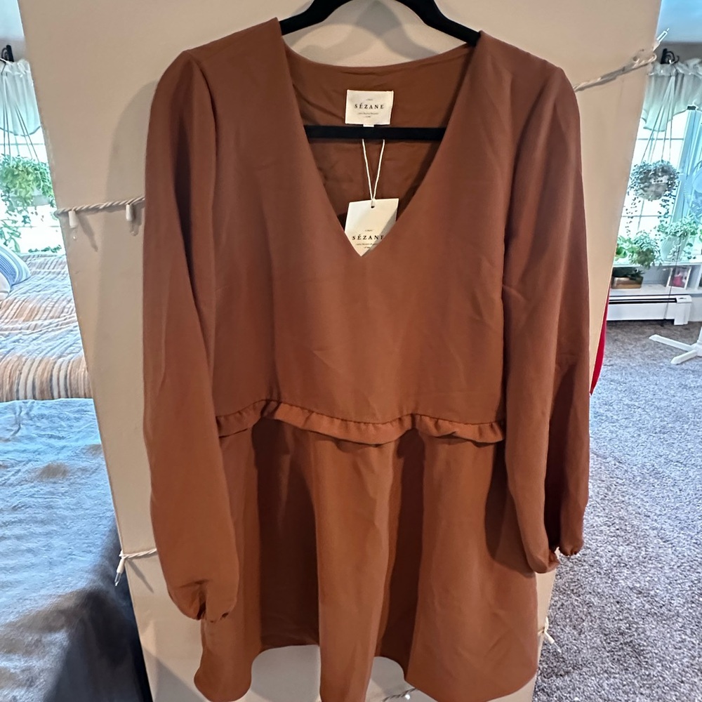 Sézane Penelope V-Neck Long Sleeve Dress